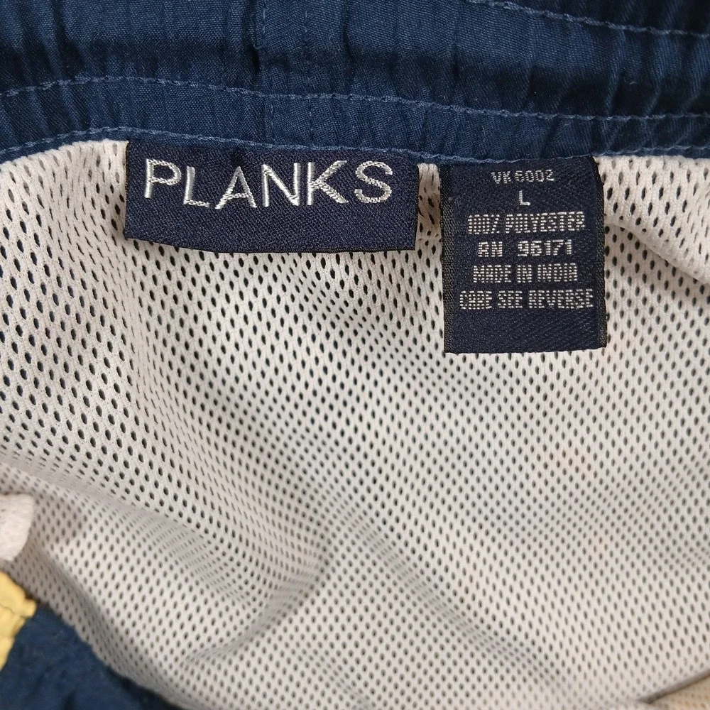 Planks TransAtlantic Colorblock Vintage Swim Trunks Men's L Blue Yellow‎ EUC